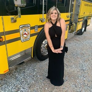 Calvin Klein Floor Length Black Open Back Evening Gown